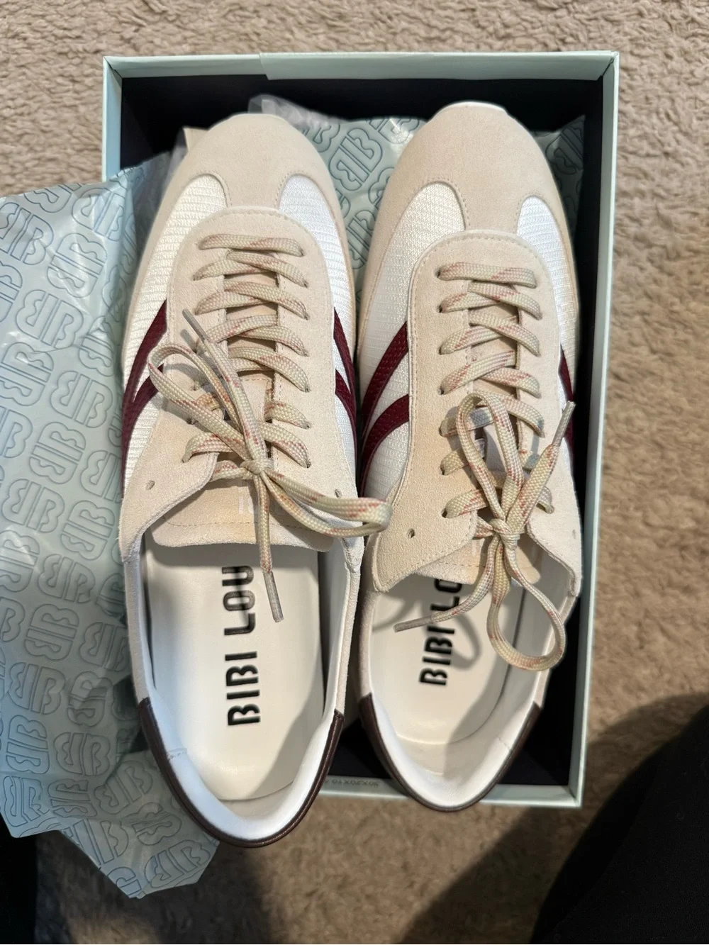 Anthropologie NWT BIBI LOU Sneaker Cream and Burgundy